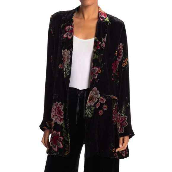Johnny Was Vivian Floral Blazer Petite M Silk Blend Jacket Dark Romantic Boho